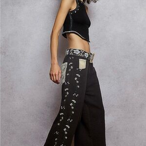 POL Floral Black Embroidered Wide Leg Pants